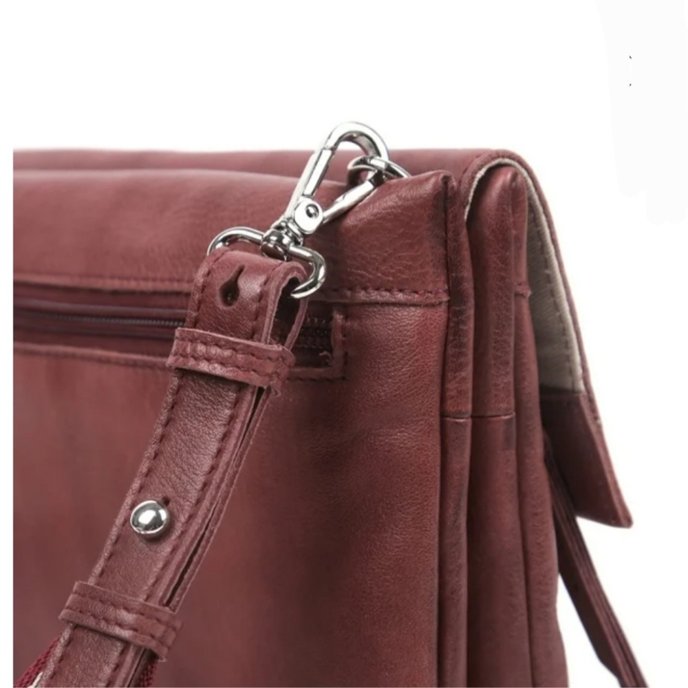 Pearl Angeli Soft Genuine Leather Shoulder/Crossbody Bag In Wine Red Med Size - Picture 4 of 9